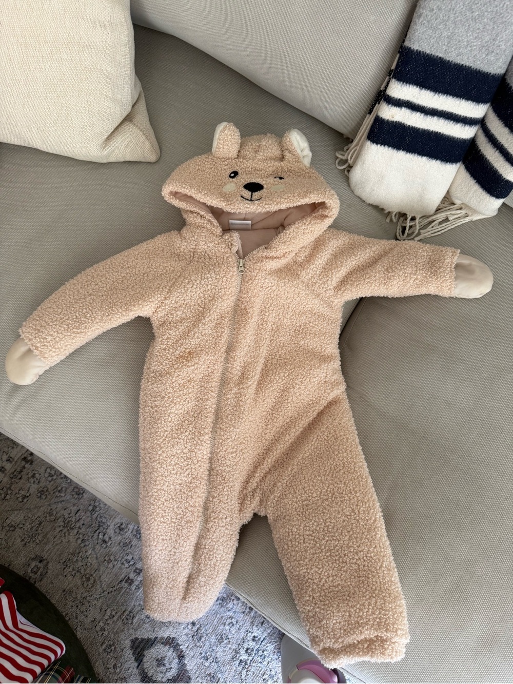 Koala baby Beige Sherpa Bear Hooded One-Piece